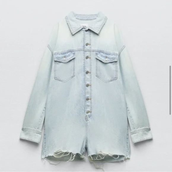 ZARA TRF DENIM SHORT JUMPSUIT - Picture 3 of 9